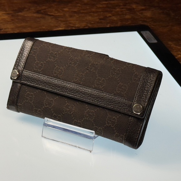 Gucci Brown continental canvas and leather long wallet. EUC - Picture 2 of 12